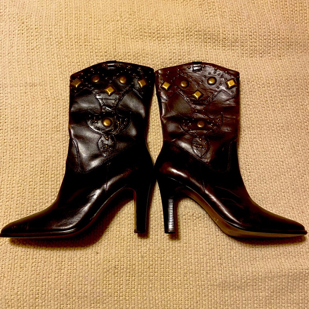 Mid calf zip up boots